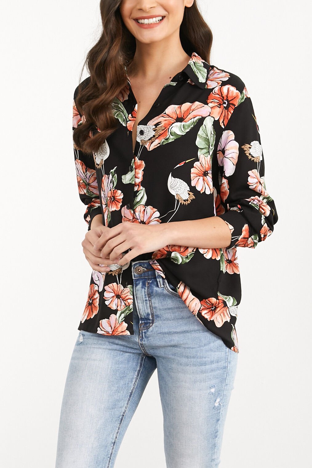 BLACK-FLORAL SHIRT