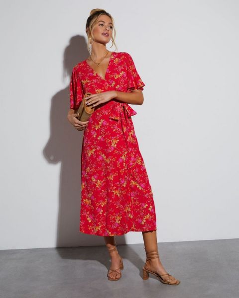 RED-FLORAL DRESS