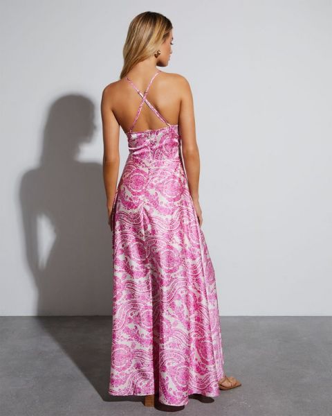 ECRU-FUCHSIA-PRINTED DRESS