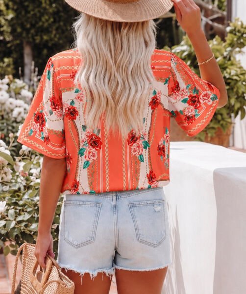 ORANGE-FLORAL BLOUSE