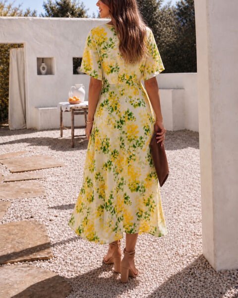 ECRU-YELLOW-PRINTED DRESS XL - ECRU-YELLOW-PRINTED