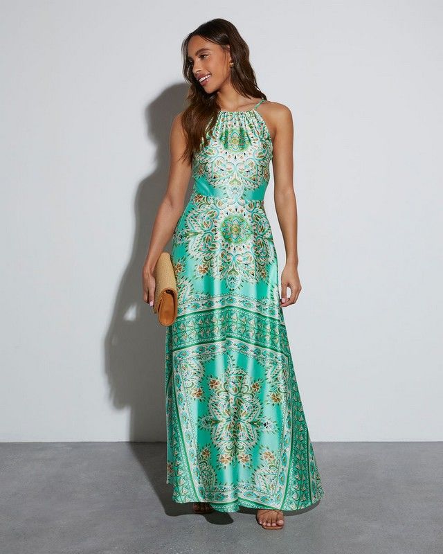 MINT-ECRU-PRINTED DRESS