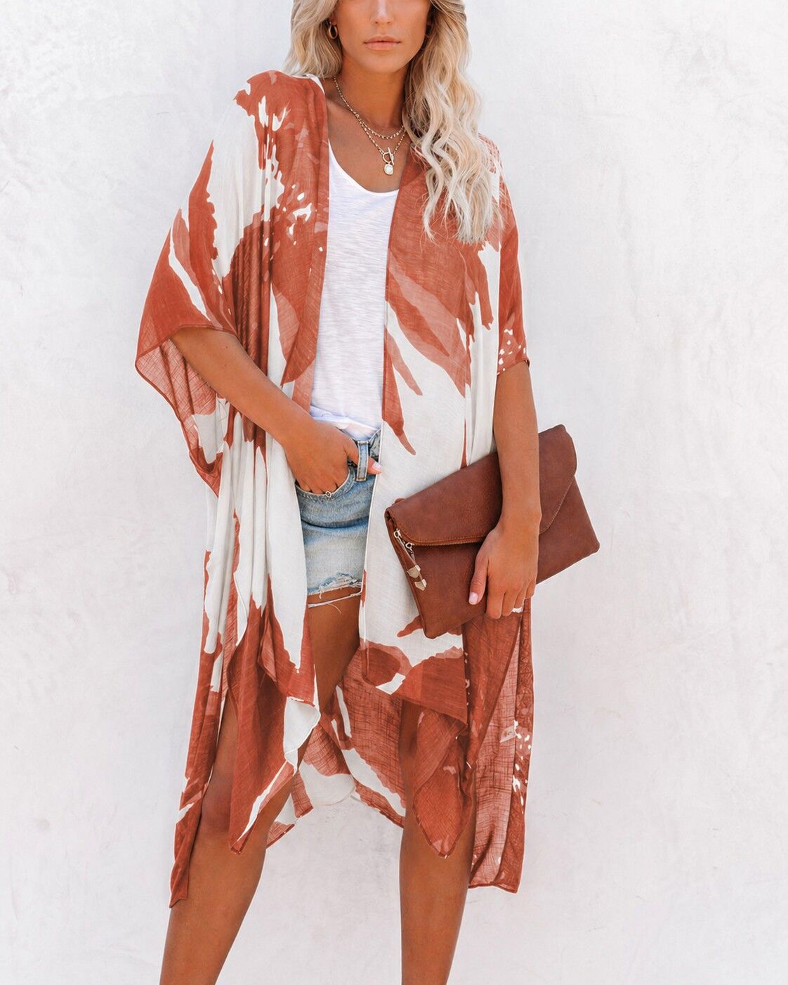 TILE-WHITE-PRINTED KIMONO