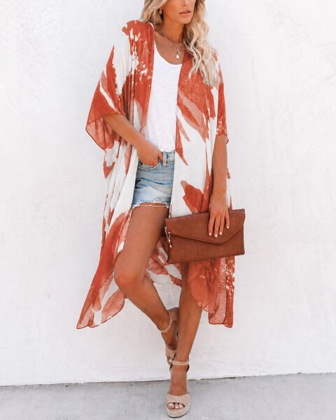 TILE-WHITE-PRINTED KIMONO