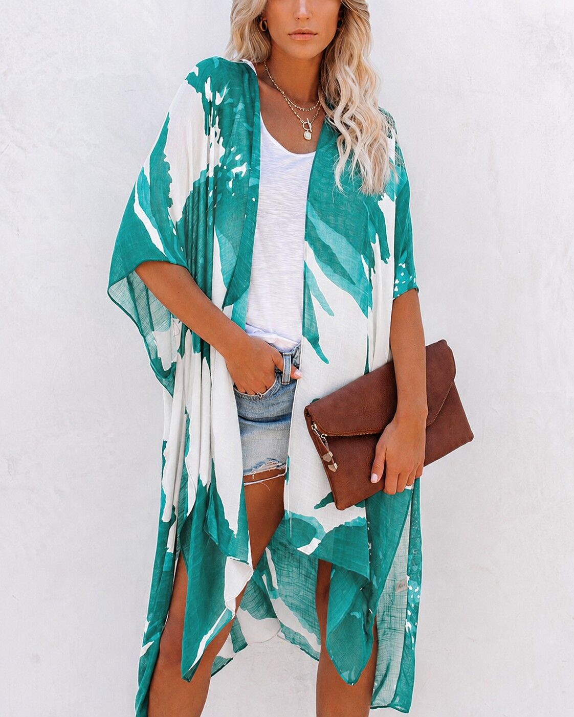 GREEN-WHITE-PRINTED KIMONO