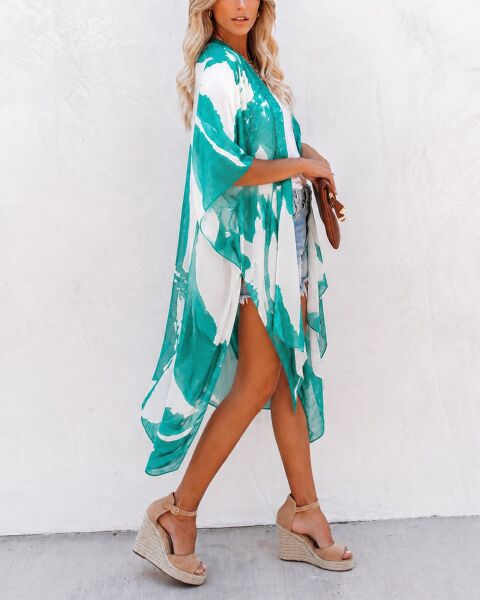 GREEN-WHITE-PRINTED KIMONO