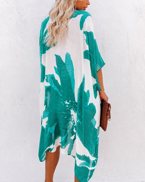 GREEN-WHITE-PRINTED KIMONO