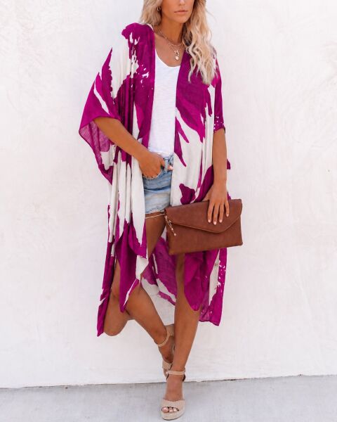 FUSCHIA-WHITE-PRINTED KIMONO