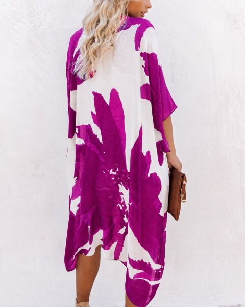 FUSCHIA-WHITE-PRINTED KIMONO