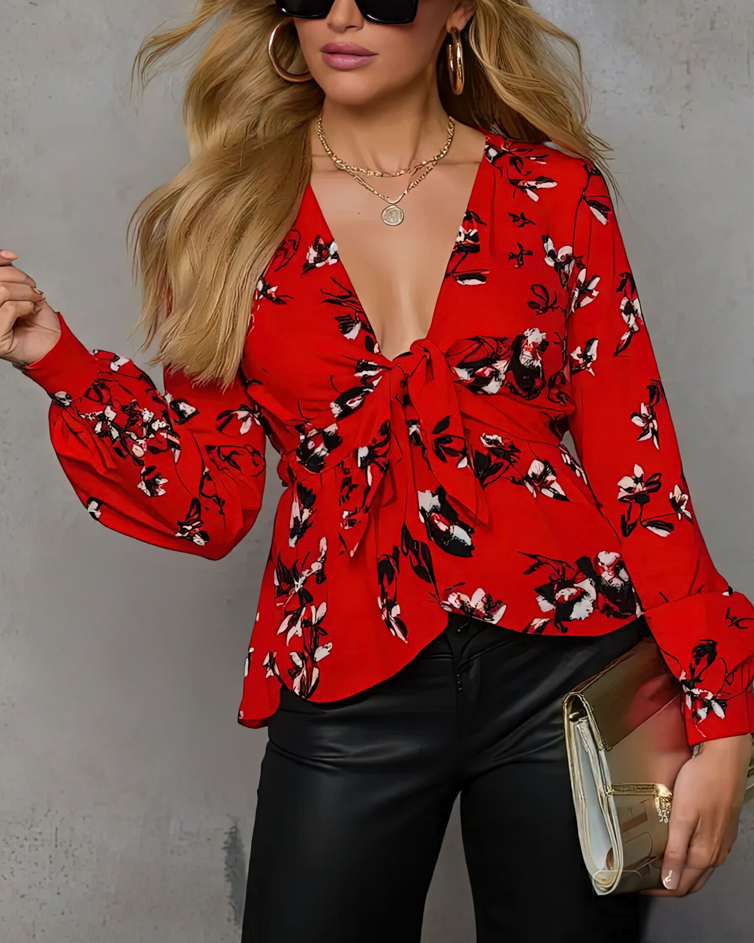 RED-FLORAL BLOUSE XL - RED-FLORAL