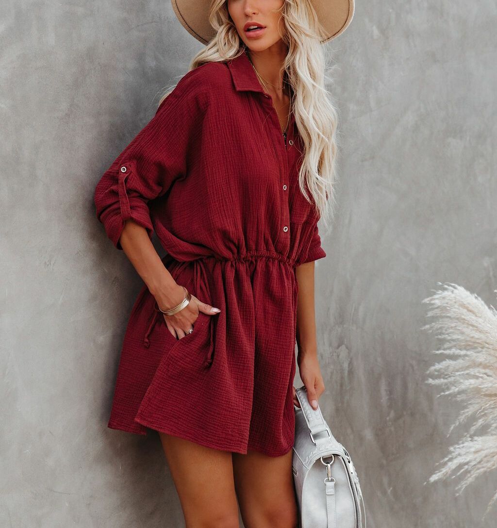 BURGUNDY DRESS S - BURGUNDY