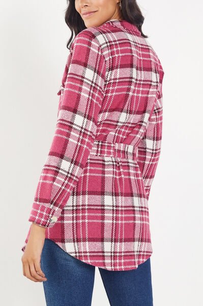 FUSCHIA-ECRU-PLAID SHIRT