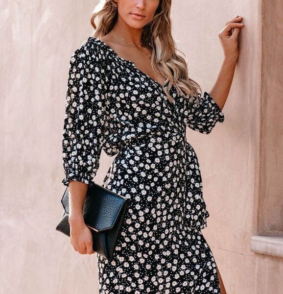BLACK-FLORAL DRESS S - BLACK-FLORAL