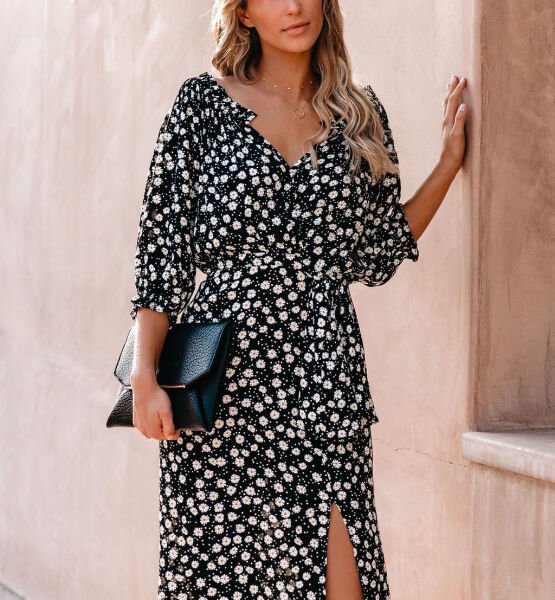 BLACK-FLORAL DRESS S - BLACK-FLORAL