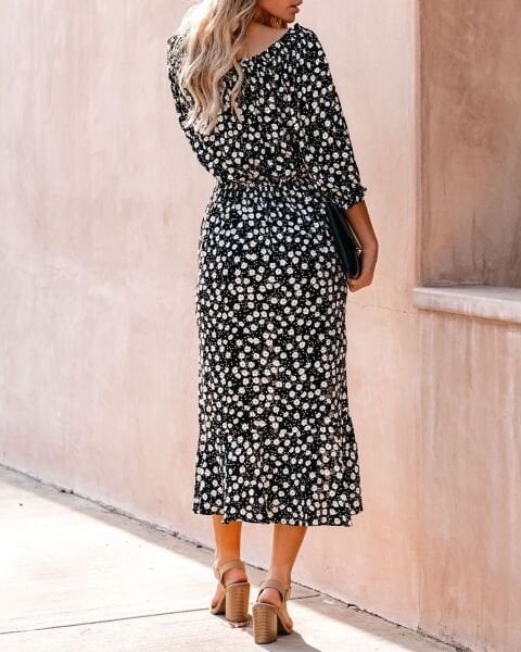 BLACK-FLORAL DRESS S - BLACK-FLORAL