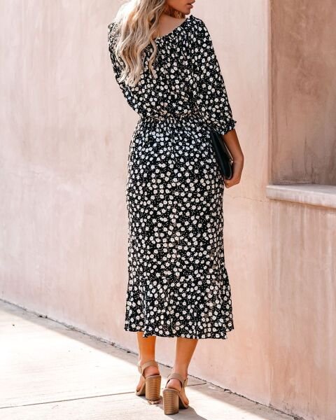 BLACK-FLORAL DRESS M - BLACK-FLORAL