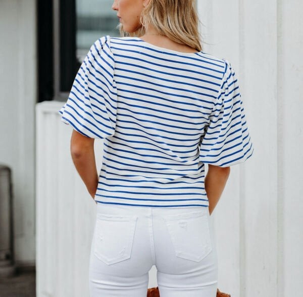ECRU-NAVY-STRIPED BLOUSE M - ECRU-NAVY-STRIPED