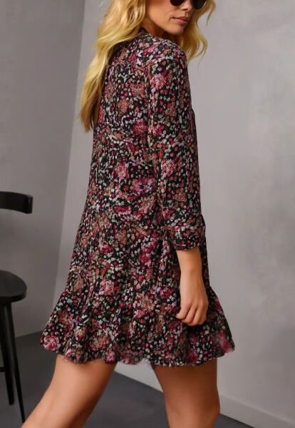 BLACK-FLORAL DRESS L - BLACK-FLORAL
