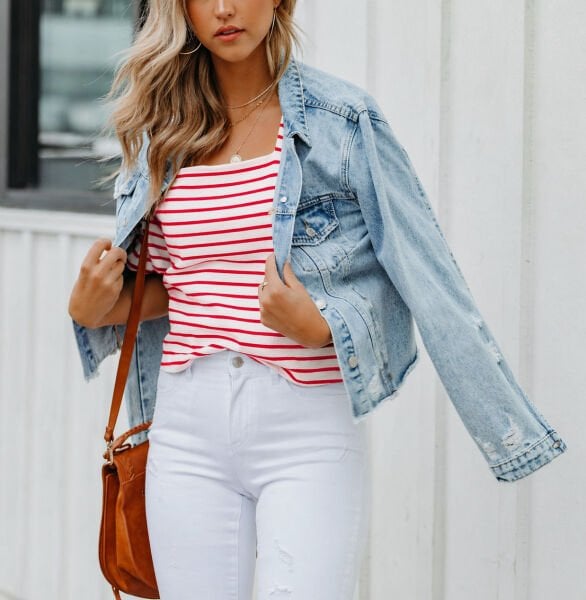 ECRU-RED-STRIPED BLOUSE M - ECRU-RED-STRIPED