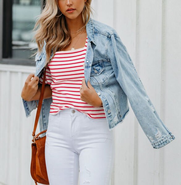 ECRU-RED-STRIPED BLOUSE L - ECRU-RED-STRIPED