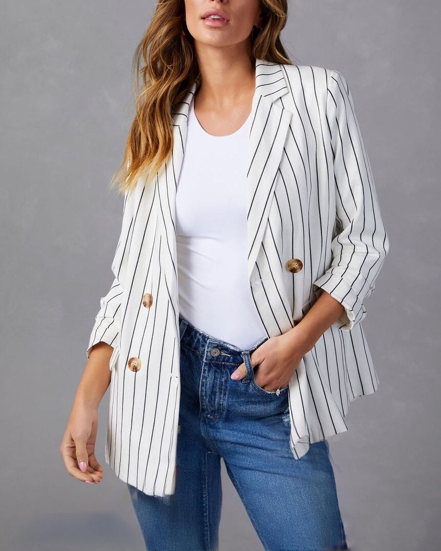 WHITE-GREY BLAZER JACKET S - WHITE-GREY