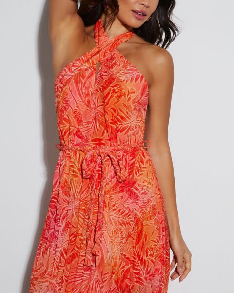CORAL-FLORAL DRESS S - CORAL-FLORAL
