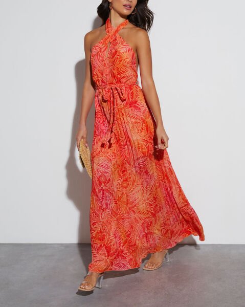 CORAL-FLORAL DRESS S - CORAL-FLORAL