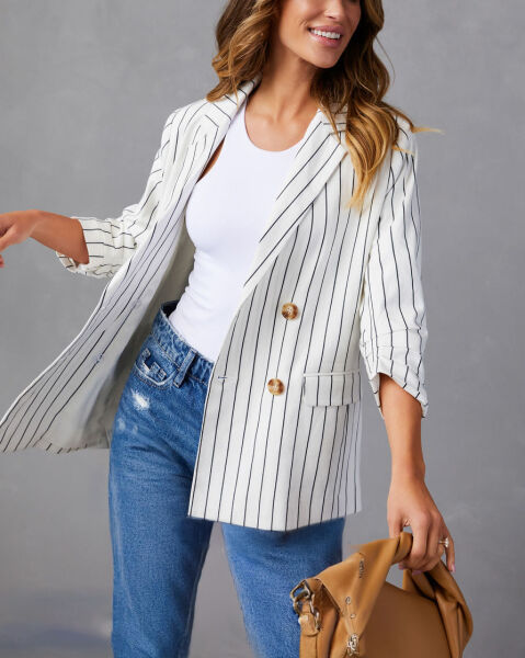 WHITE-GREY BLAZER JACKET L - WHITE-GREY