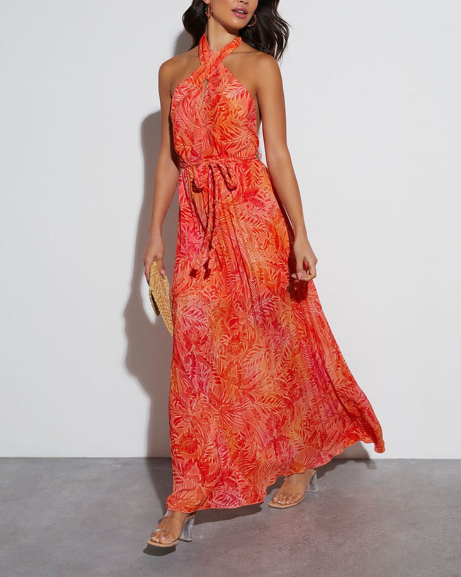 CORAL-FLORAL DRESS M - CORAL-FLORAL