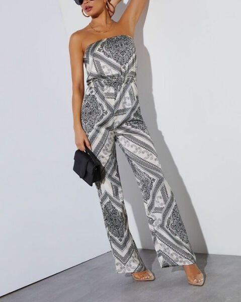 BLACK-WHITE-PRINTED JUMPSUIT XL - BLACK-WHITE-PRINTED