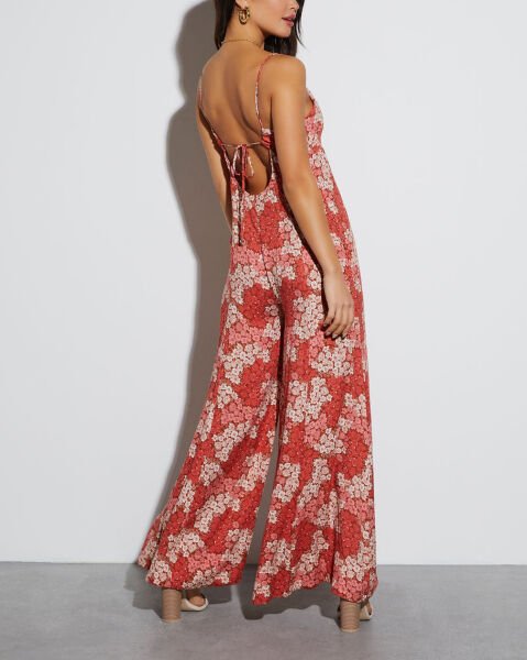 RED-ECRU-FLORAL JUMPSUIT L - RED-ECRU-FLORAL