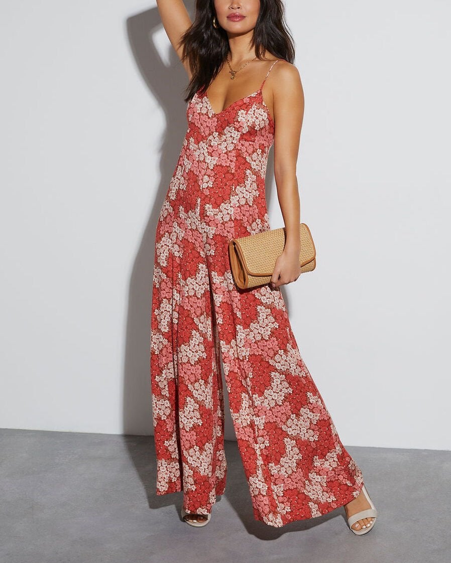 RED-ECRU-FLORAL JUMPSUIT XL - RED-ECRU-FLORAL