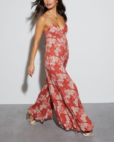 RED-ECRU-FLORAL JUMPSUIT XL - RED-ECRU-FLORAL