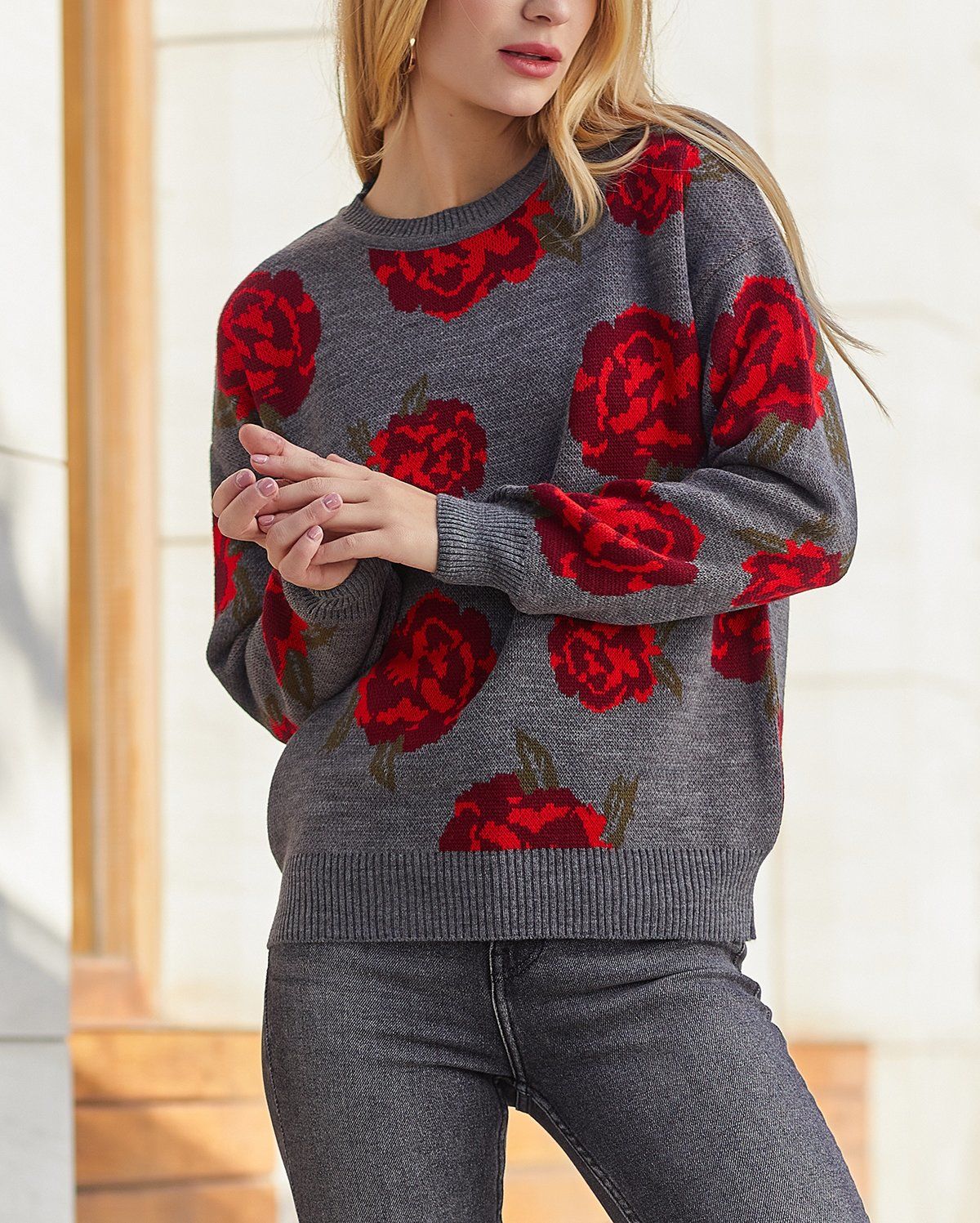 GREY-RED-FLORAL SWEATERS