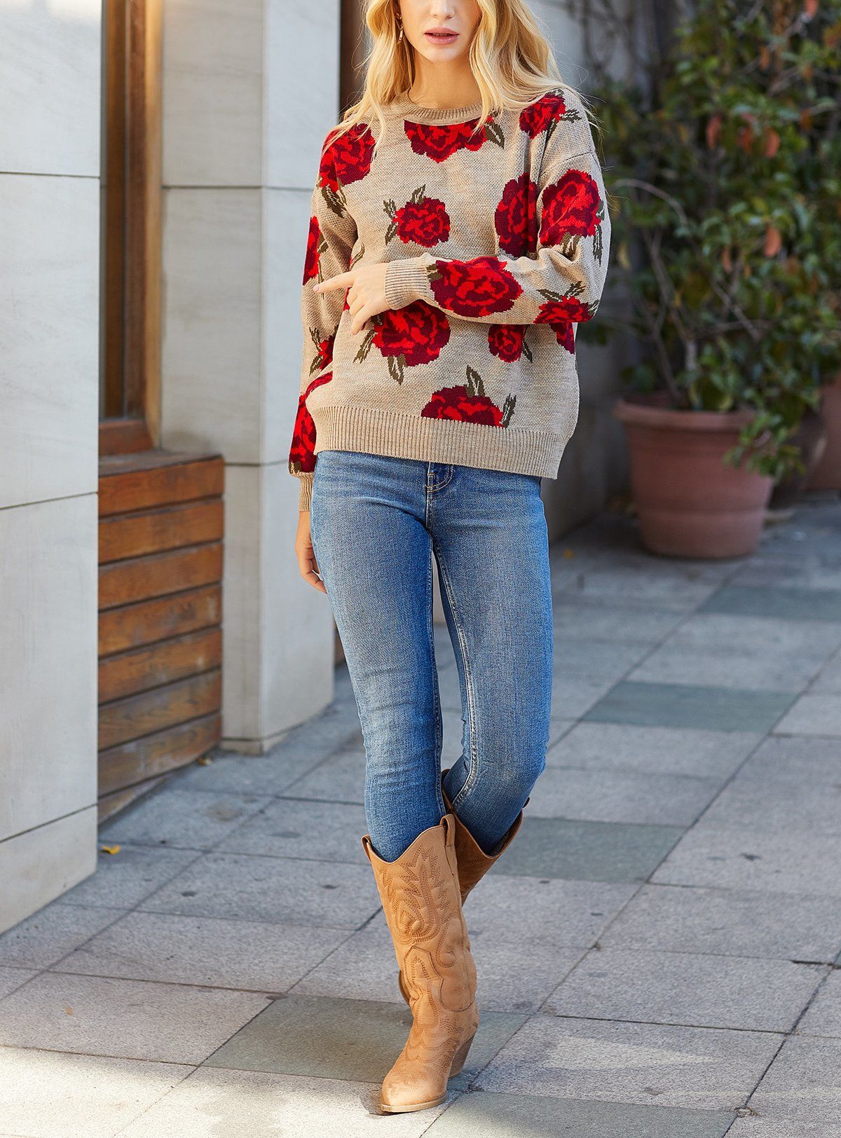 STONE-RED-FLORAL SWEATERS