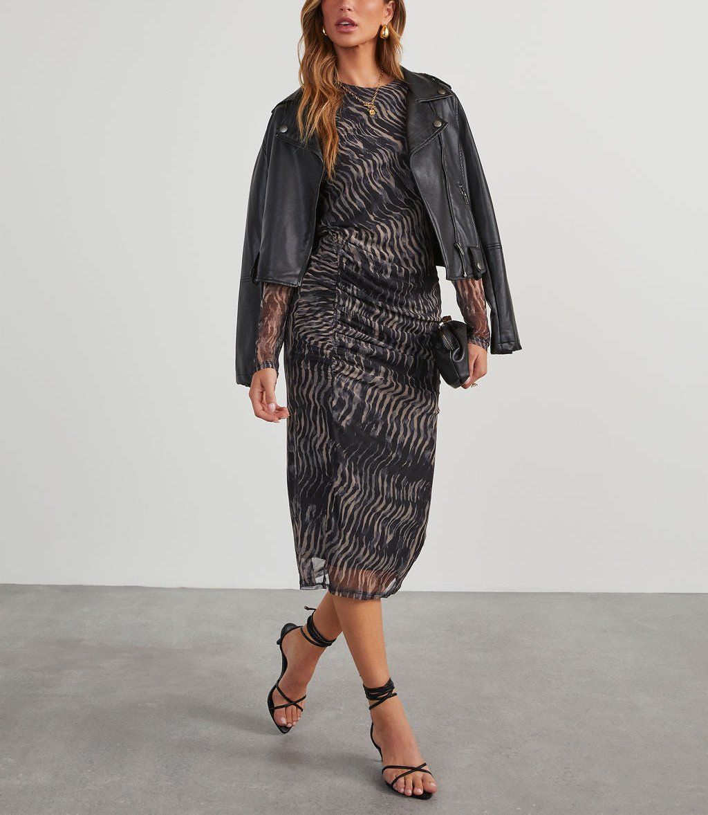 BLACK-GREY-PRINTED DRESS