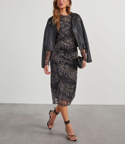 BLACK-GREY-PRINTED DRESS