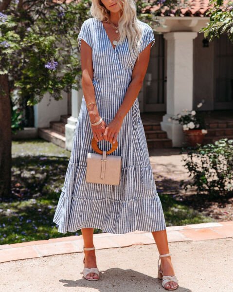 BLUE-ECRU-STRIPED DRESS M - BLUE-ECRU-STRIPED