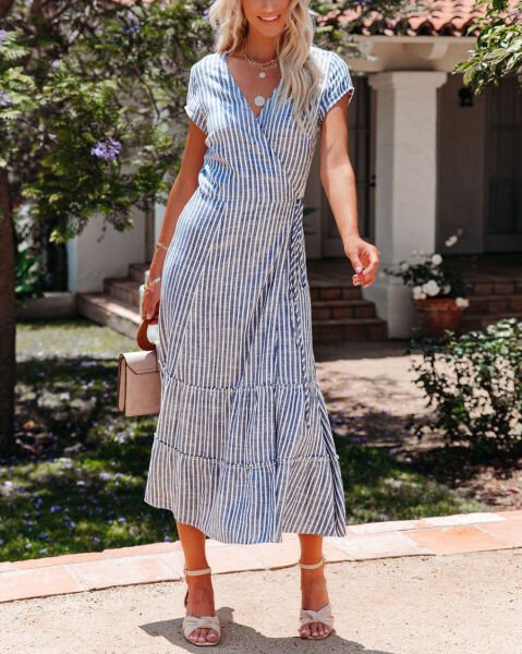 BLUE-ECRU-STRIPED DRESS M - BLUE-ECRU-STRIPED
