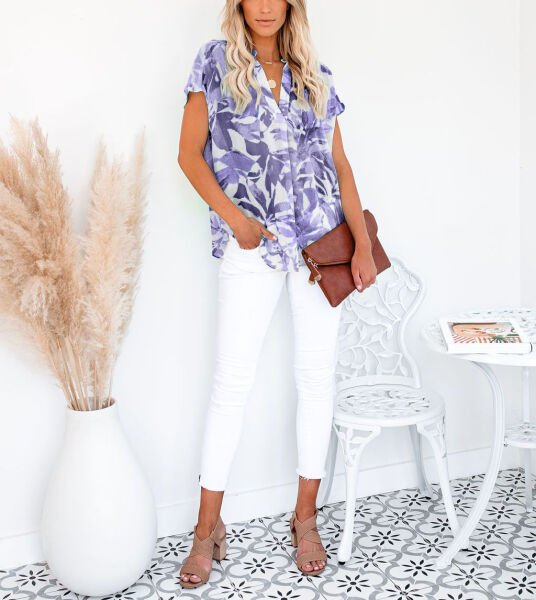 ECRU-LILAC-PRINTED BLOUSE S - ECRU-LILAC-PRINTED