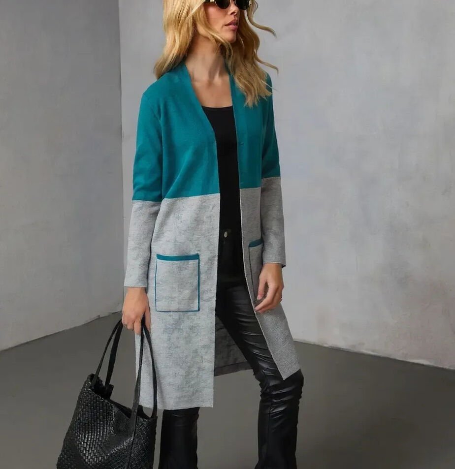 TEAL-GREY CARDIGAN S - TEAL-GREY