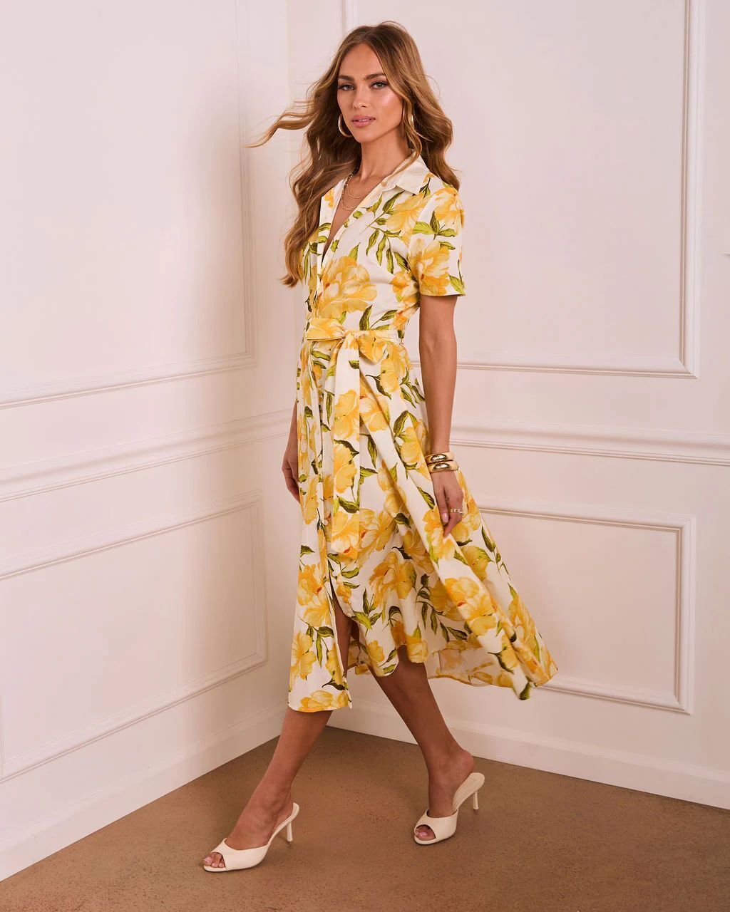 ECRU-YELLOW-FLORAL DRESS S - ECRU-YELLOW-FLORAL